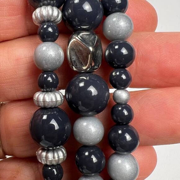 Handmade Beaded Bracelet Trio Matte Silver Gray Slate Blue - Picture 3 of 5